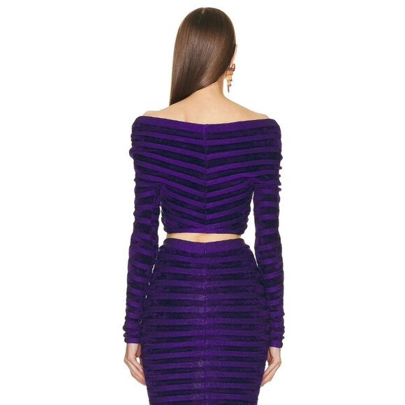 ALAÏA 3d Velvet Top in Ultraviolet 42 New Womens Cropped Knit Blouse - Picture 3 of 16